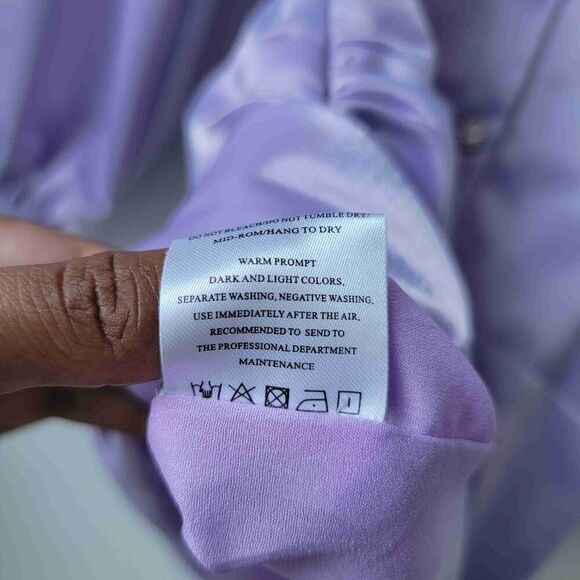 LEDAíR Lilac Long Sleeve V Neck Button Front Draped Hem Dress Blouse Medium - Picture 9 of 12